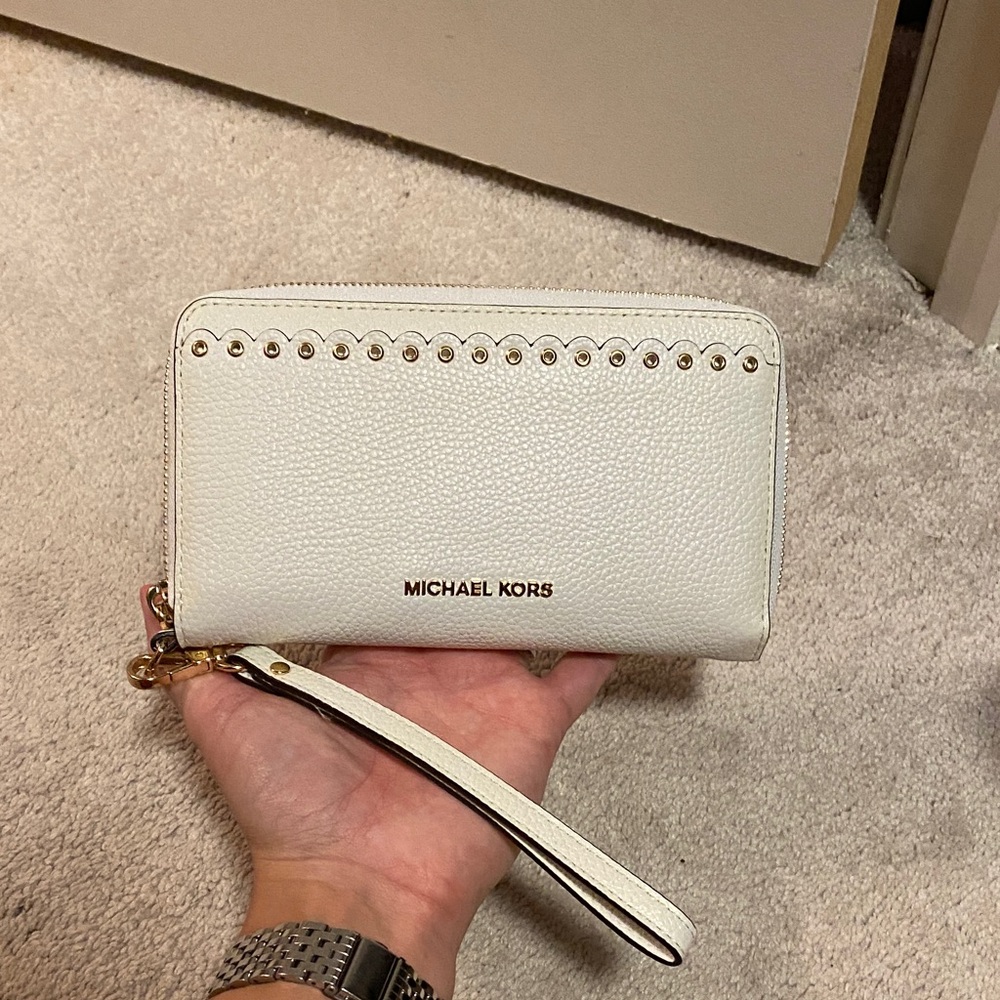 Michael Kors Cream Wristlet with Gold Accents